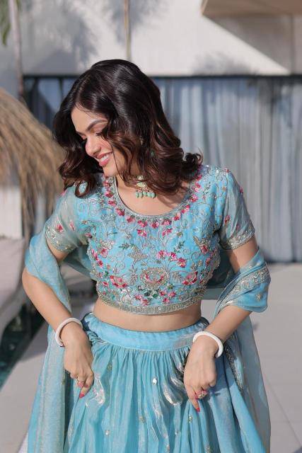 LW 7161 Fendi Silk Sky Blue Wholesale lehenga supplier in Bangalore